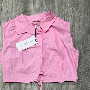 Pink Sleeveless Button-Up Top